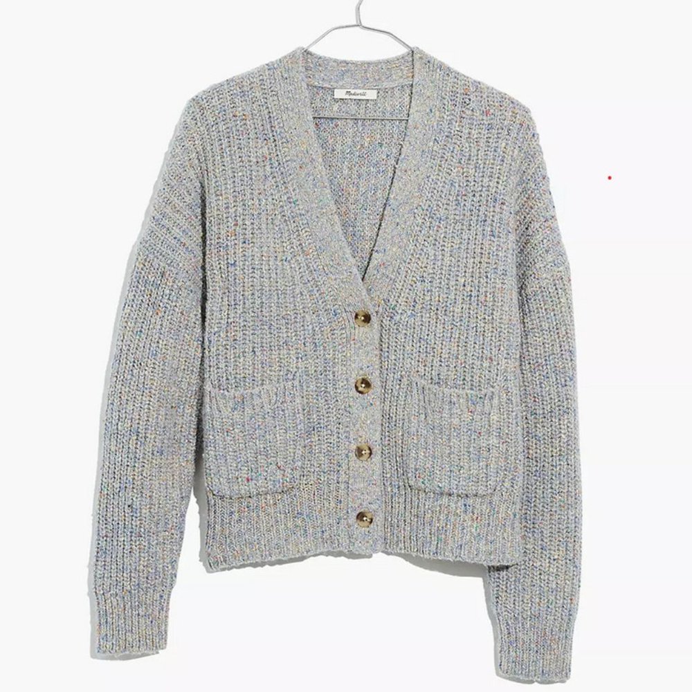 Madewell Light Gray Speckled Knit Cardigan